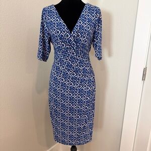 Polo by Ralph Lauren Blue and White Diamond Midi Dress